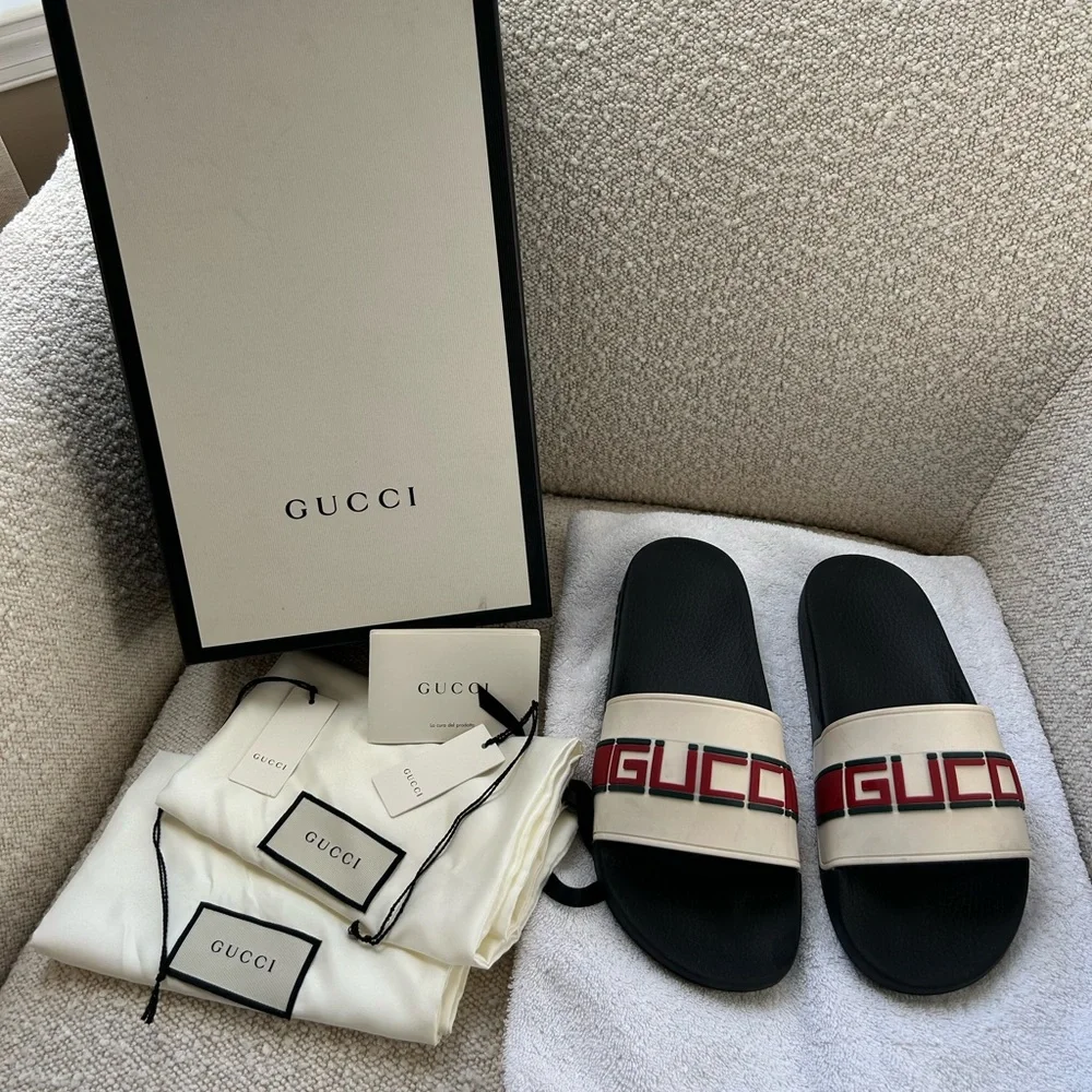 Gucci St. Nastro Slides with Logo